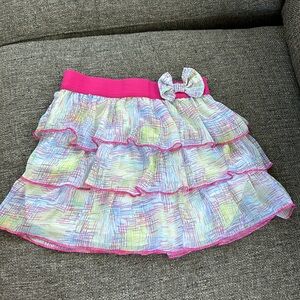 D-Signed Girls White Pink Tiered Ruffle Skirt Size Small